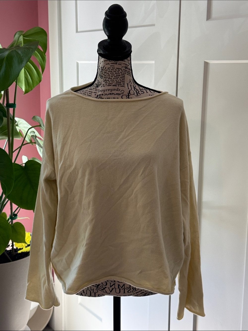 aerie Pale Yellow Boatneck Pullover Sweatshirt